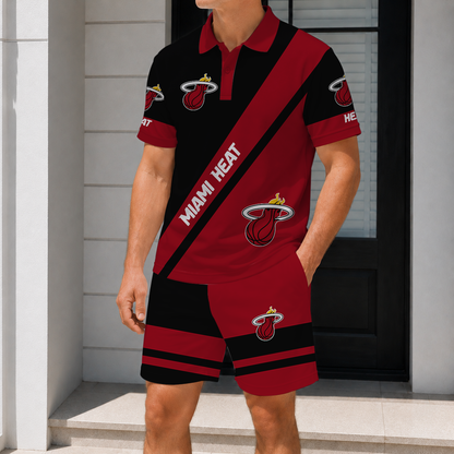 LIMITED EDITION - NEW CUSTOMIZED NBA20 MHE MIAMI HEAT POLO SHIRT & SHORT PANTS SET