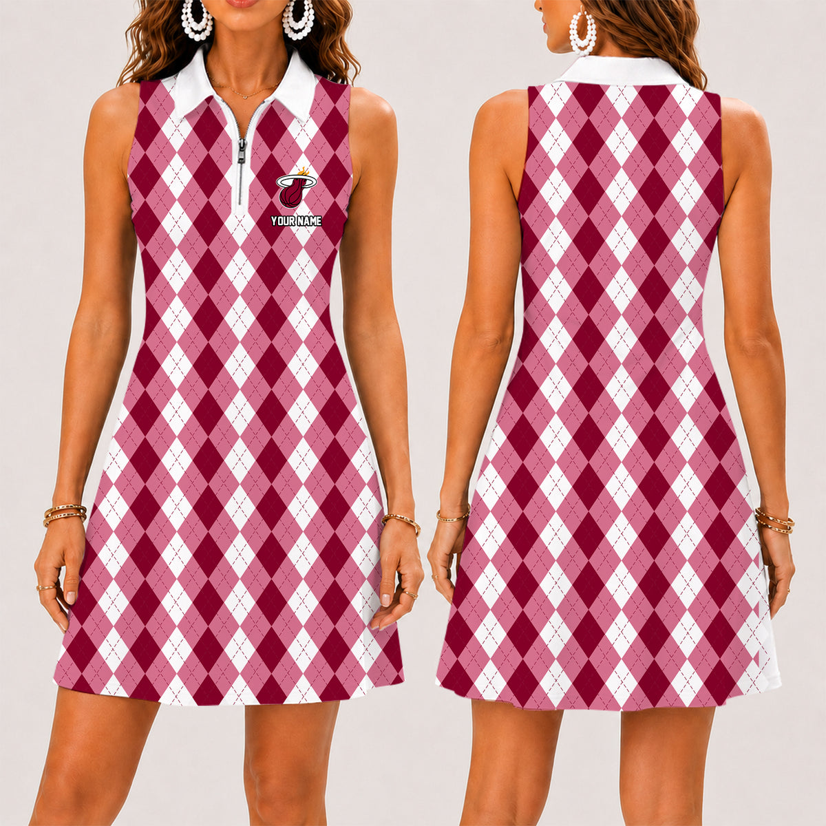 [HOT DEAL] NEW CUSTOMIZED NBA20 MHE MIAMI HEAT  WOMEN'S ZIP SLEEVELESS POLO DRESS