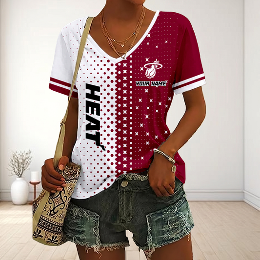 LIMITED EDITION - NEW CUSTOMIZED NBA20 MHE MIAMI HEAT V-NECK FEMALE SHIRT