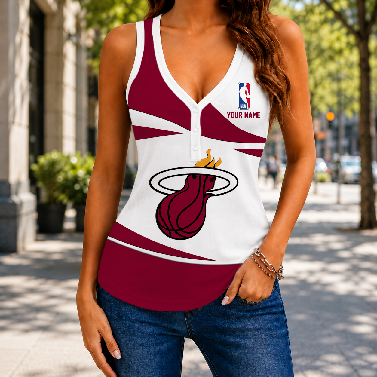 VIRAL EDITION - NEW CUSTOMIZED NBA20 MHE MIAMI HEAT WOMEN'S V-NECK TANK TOP