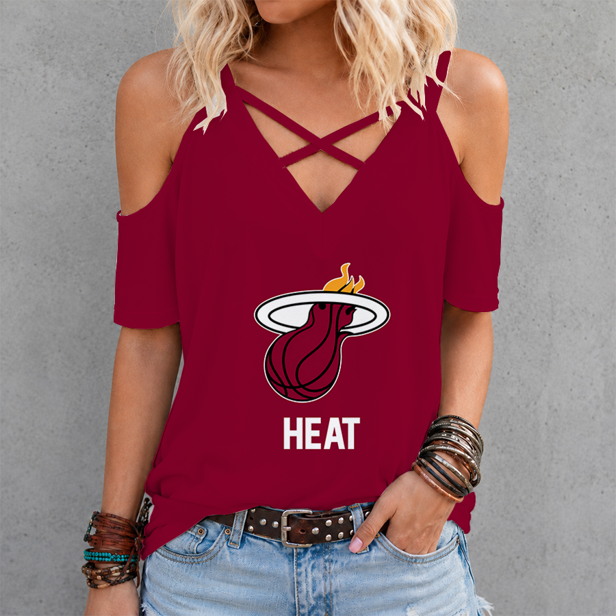 LIMITED EDITION - NEW CUSTOMIZED NBA20 MHE MIAMI HEAT CRISS CROSS V-NECK TOP
