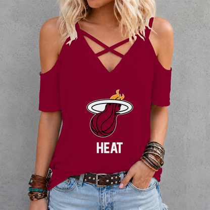 LIMITED EDITION - NEW CUSTOMIZED NBA20 MHE MIAMI HEAT CRISS CROSS V-NECK TOP