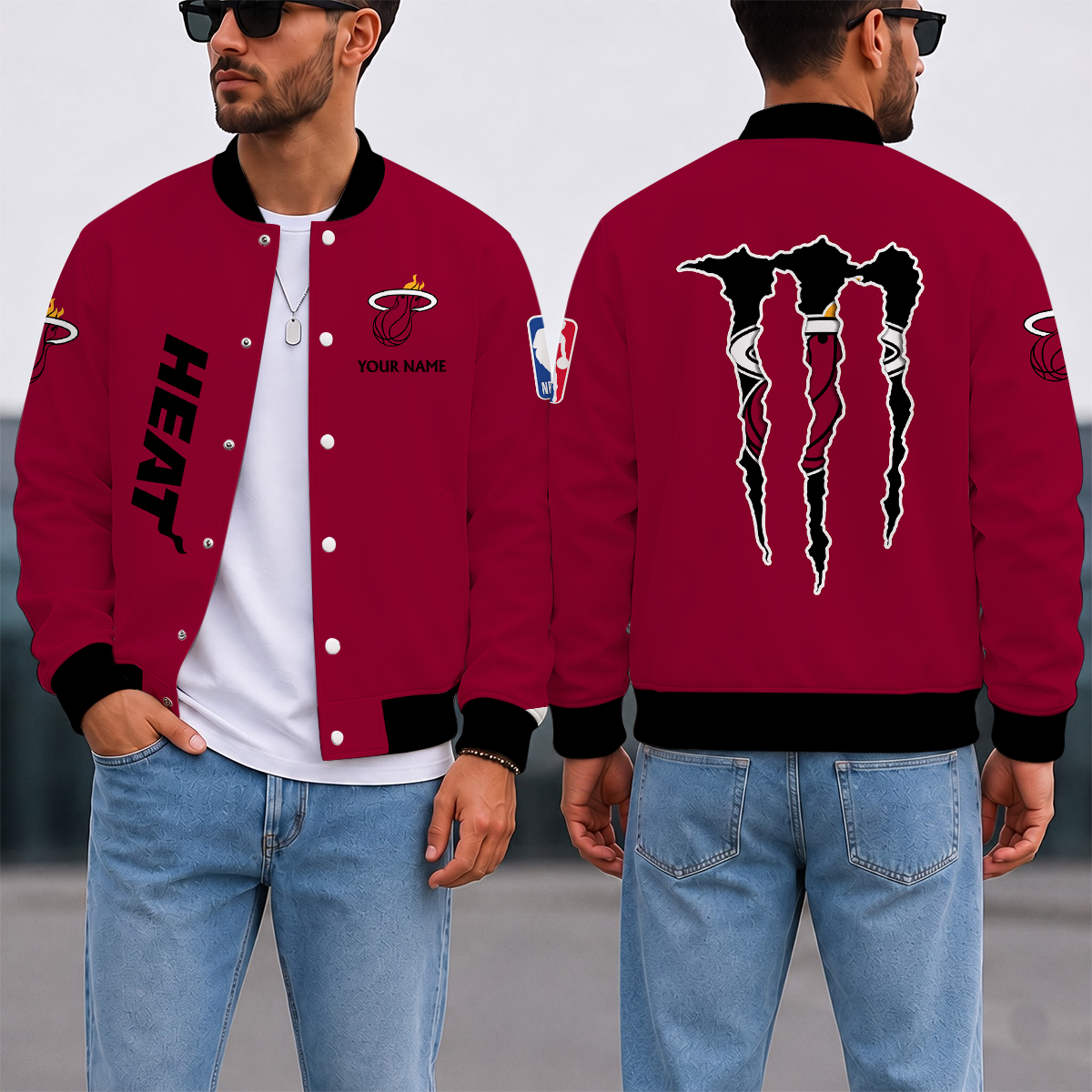 LIMITED EDITION - NEW CUSTOMIZED NBA20 MHE MIAMI HEAT BASEBALL JACKET, SATIN VARSITY JACKET