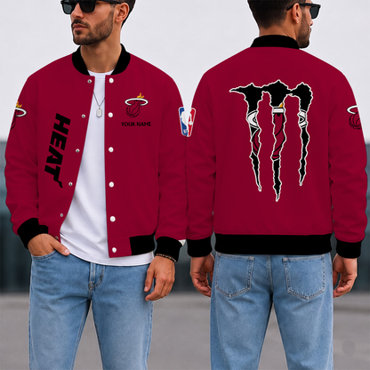 LIMITED EDITION - NEW CUSTOMIZED NBA20 MHE MIAMI HEAT BASEBALL JACKET, SATIN VARSITY JACKET