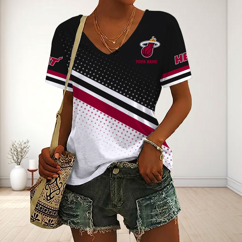 LIMITED EDITION - NEW CUSTOMIZED NBA20 MHE MIAMI HEAT V-NECK FEMALE SHIRT