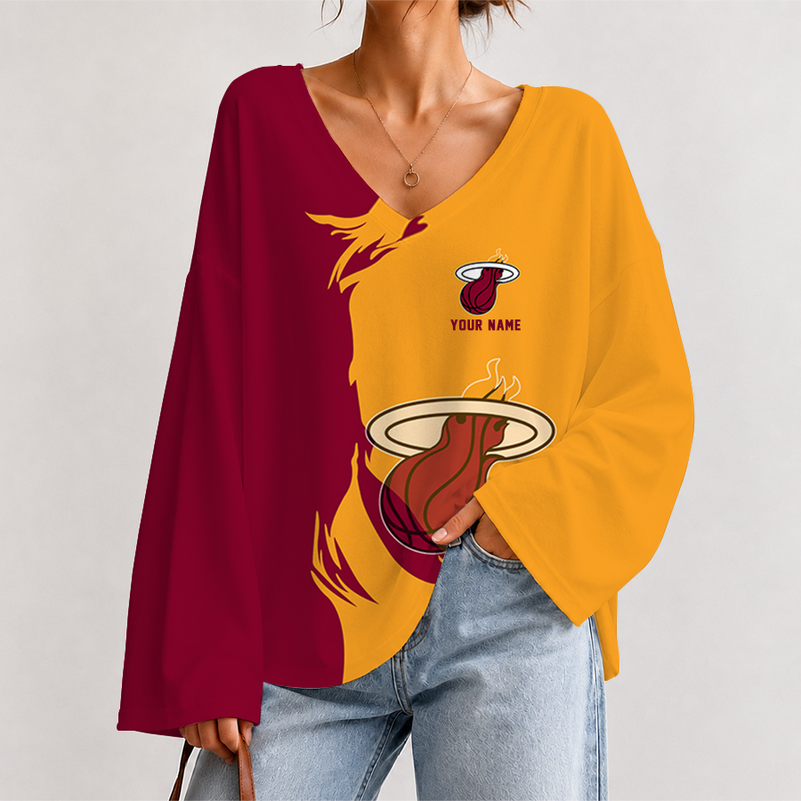 [HOT DEAL] NEW CUSTOMIZED NBA20 MHE MIAMI HEAT V-NECK LONG SLEEVED CROP TOP