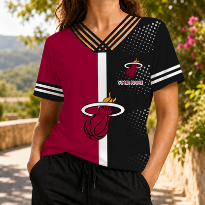 LIMITED EDITON - NEW CUSTOMIZED NBA20 MHE MIAMI HEAT V-NECK SHIRT