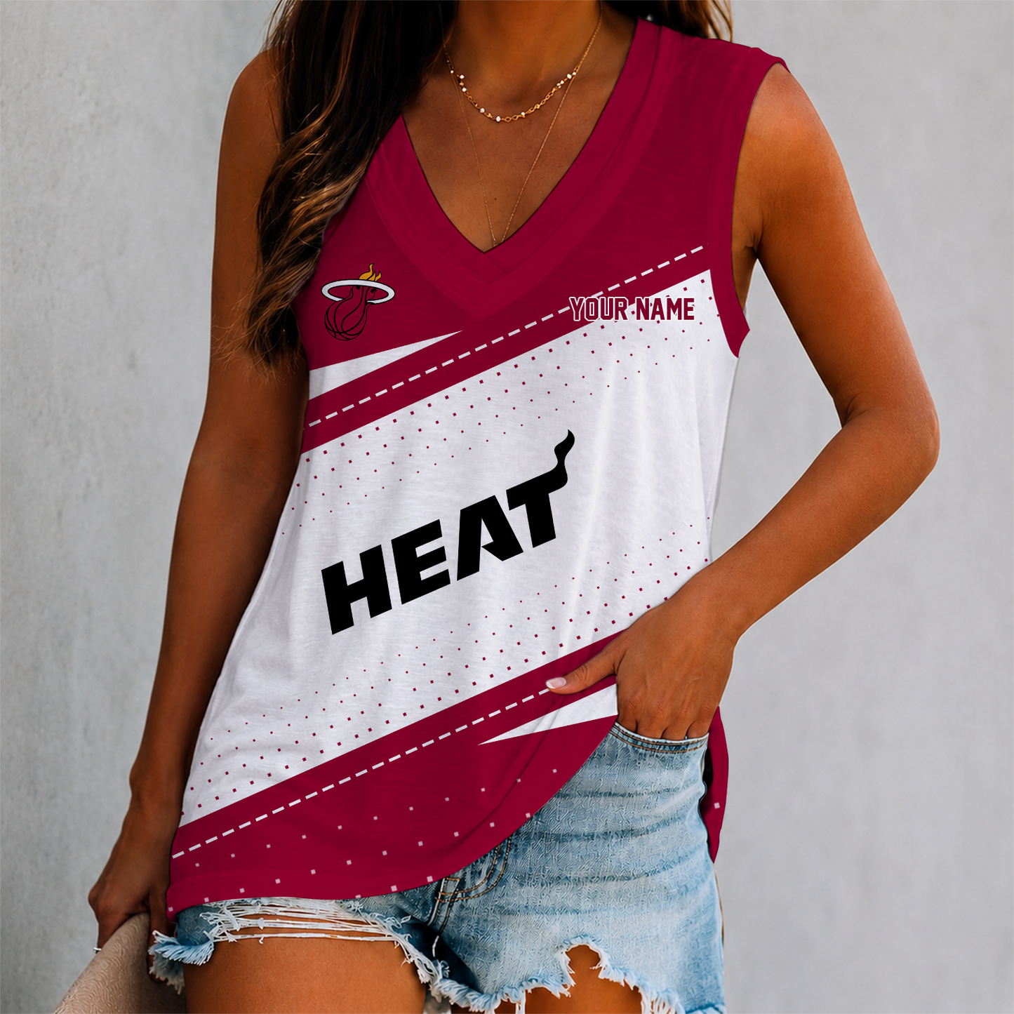 VIRAL EDITION - NEW CUSTOMIZED NBA20 MHE MIAMI HEAT WOMEN'S V-NECK TANK TOP