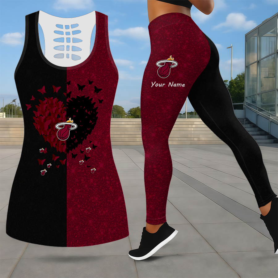 LIMITED EDITION - NEW CUSTOMIZED NBA20 MHE MIAMI HEAT LEGGINGS & HOLLOW TANK TOP SET
