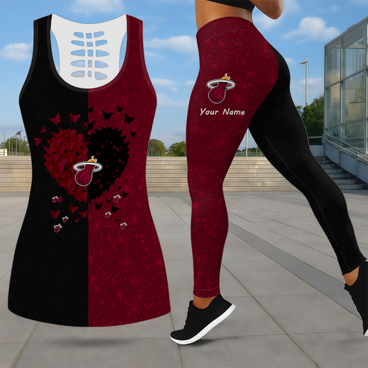 LIMITED EDITION - NEW CUSTOMIZED NBA20 MHE MIAMI HEAT LEGGINGS & HOLLOW TANK TOP SET