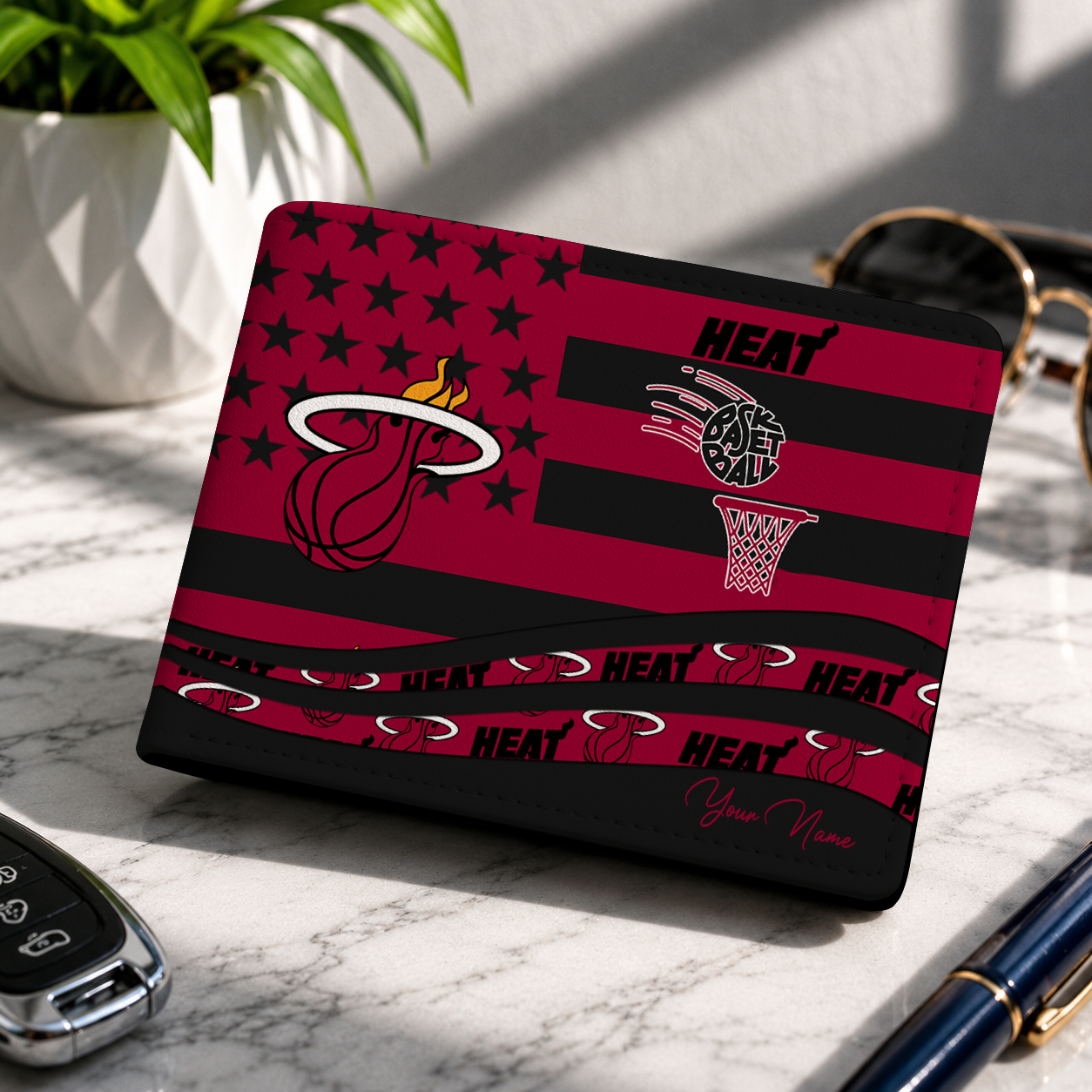 SPECIAL EDITION - NEW CUSTOMIZED NBA20 MHE MIAMI HEAT LEATHER WALLET