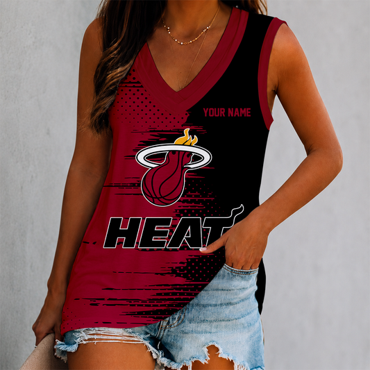 FINAL SALE - NEW CUSTOMIZED NBA20 MHE MIAMI HEAT WOMEN'S V-NECK TANK TOP