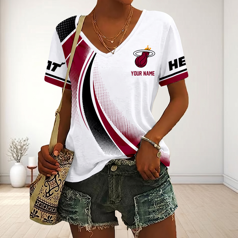 FINAL SALE - NEW CUSTOMIZED NBA20 MHE MIAMI HEAT V-NECK FEMALE SHIRT