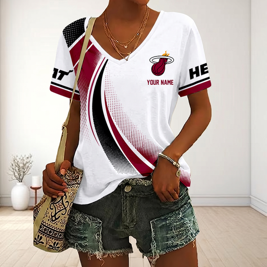 FINAL SALE - NEW CUSTOMIZED NBA20 MHE MIAMI HEAT V-NECK FEMALE SHIRT