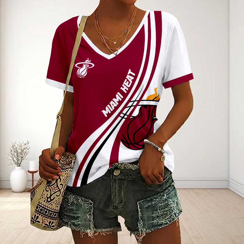 LIMITED EDITION - NEW CUSTOMIZED NBA20 MHE MIAMI HEAT V-NECK FEMALE SHIRT