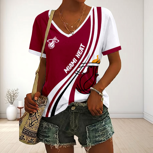 LIMITED EDITION - NEW CUSTOMIZED NBA20 MHE MIAMI HEAT V-NECK FEMALE SHIRT