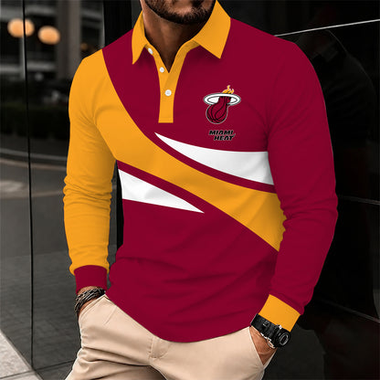 [HOT DEAL] NEW CUSTOMIZED NBA20 MHE MIAMI HEAT MEN LONG SLEEVE POLO