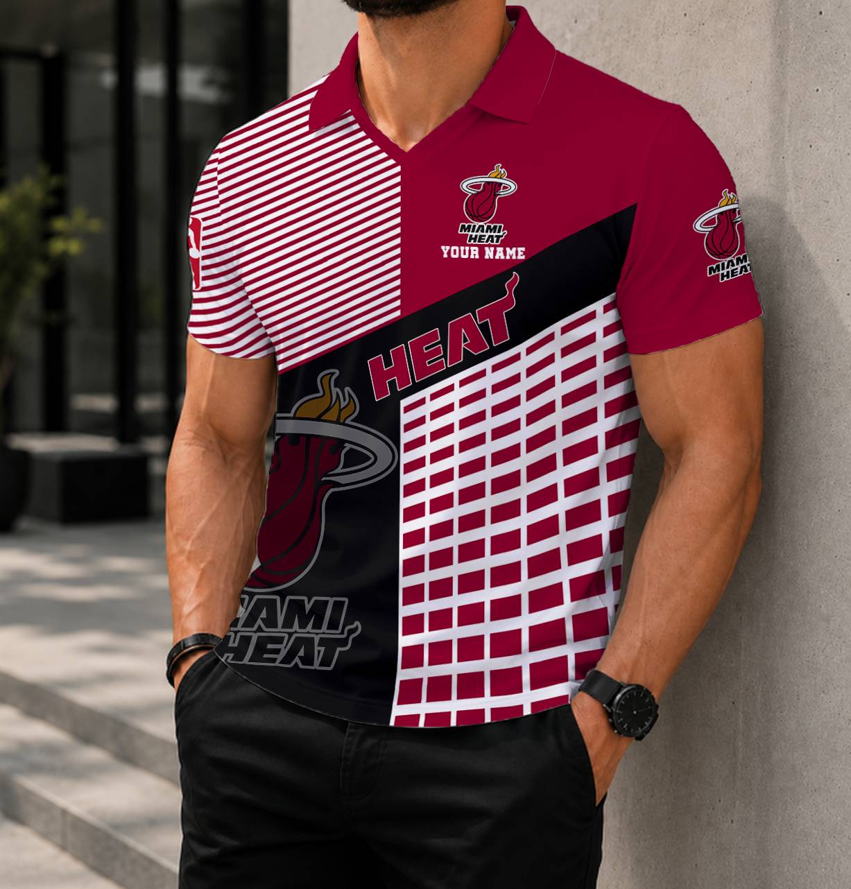 LIMITED EDITION - NEW CUSTOMIZED NBA20 MHE MIAMI HEAT POLO SHIRT