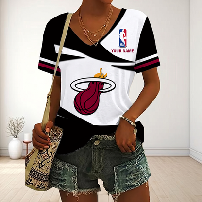 LIMITED EDITION - NEW CUSTOMIZED NBA20 MHE MIAMI HEAT V-NECK FEMALE SHIRT