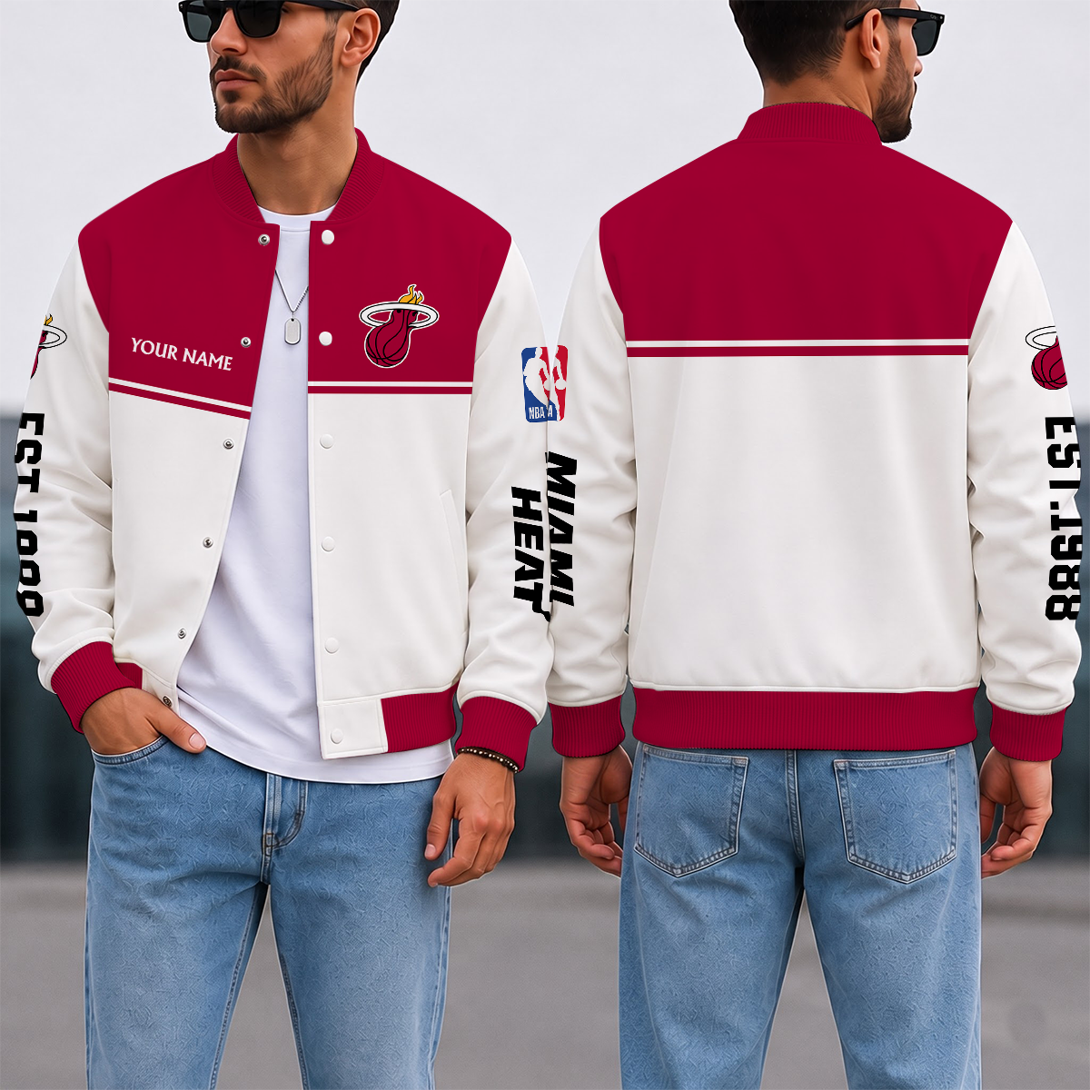 LIMITED EDITION - NEW CUSTOMIZED NBA20 MHE MIAMI HEAT BASEBALL JACKET, SATIN VARSITY JACKET
