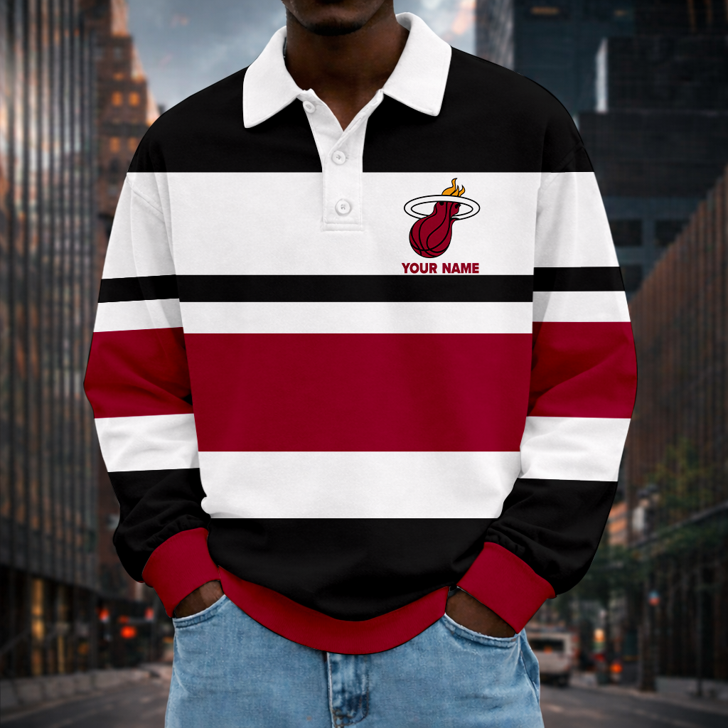 LIMITED EDITION - NEW CUSTOMIZED NBA20 MHE MI HEAT MEN LONG SLEEVE POLO