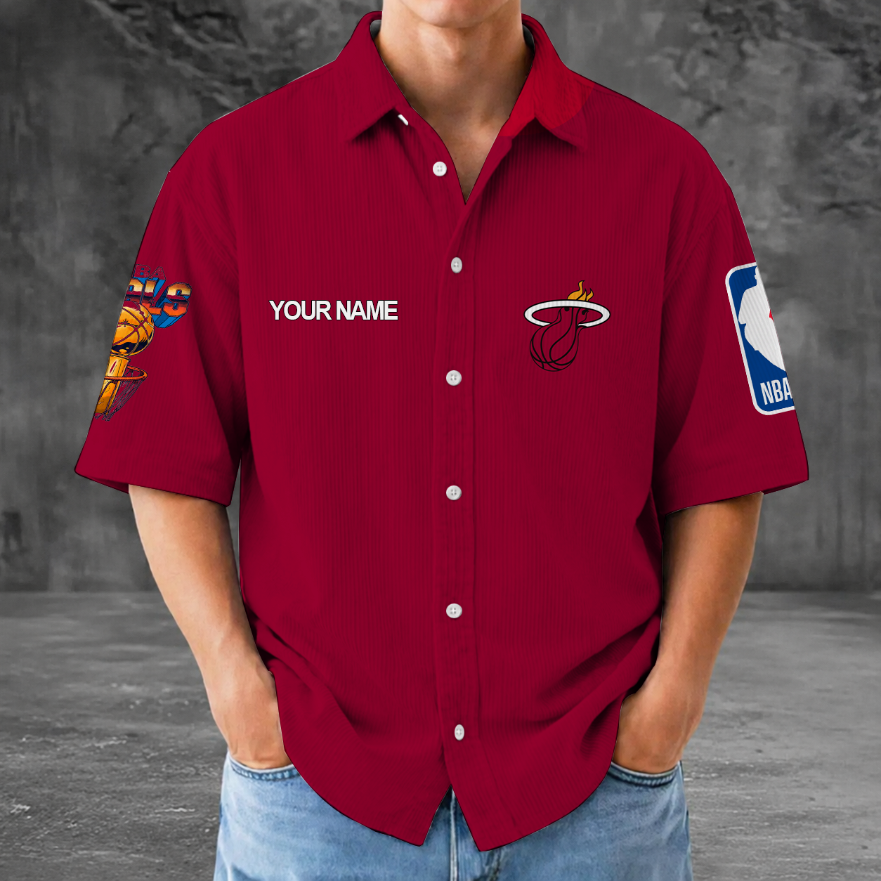 [HOT DEAL] NEW CUSTOMIZED NBA20 MHE MIAMI HEAT SEERSUCKER BUTTON SHIRT