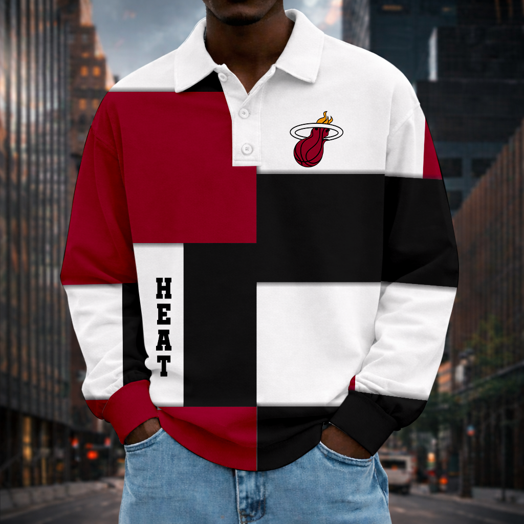 LIMITED EDITION - NEW CUSTOMIZED NBA20 MHE MIAMI HEAT MEN LONG SLEEVE POLO