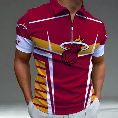 [HOT DEAL] NEW CUSTOMIZED NBA20 MHE MIAMI HEAT ZIP POLO SHIRT