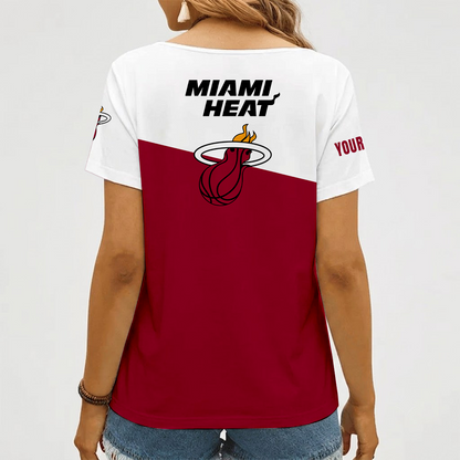 [HOT DEAL] NEW CUSTOMIZED NBA20 MHE MIAMI HEAT V-NECK FEMALE SHIRT