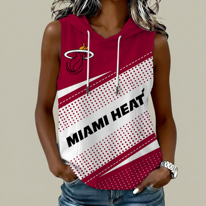 [HOT DEAL] NEW CUSTOMIZED NBA20 MHE MIAMI HEAT  WOMEN'S SLEEVELESS HOODED POCKET TANK TOP