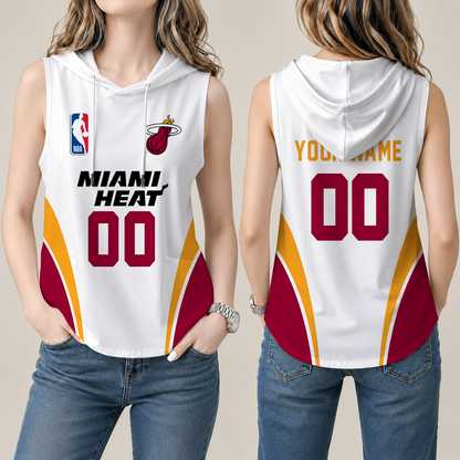 [HOT DEAL] NEW CUSTOMIZED NBA20 MHE MIAMI HEAT  WOMEN'S SLEEVELESS HOODED POCKET TANK TOP