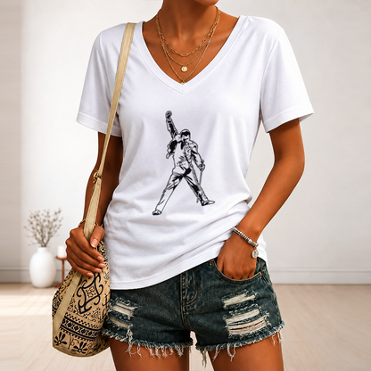 [FAN EXCLUSIVE] NEW CUSTOMIZED FREDDIE MERCURY V-NECK FEMALE SHIRT