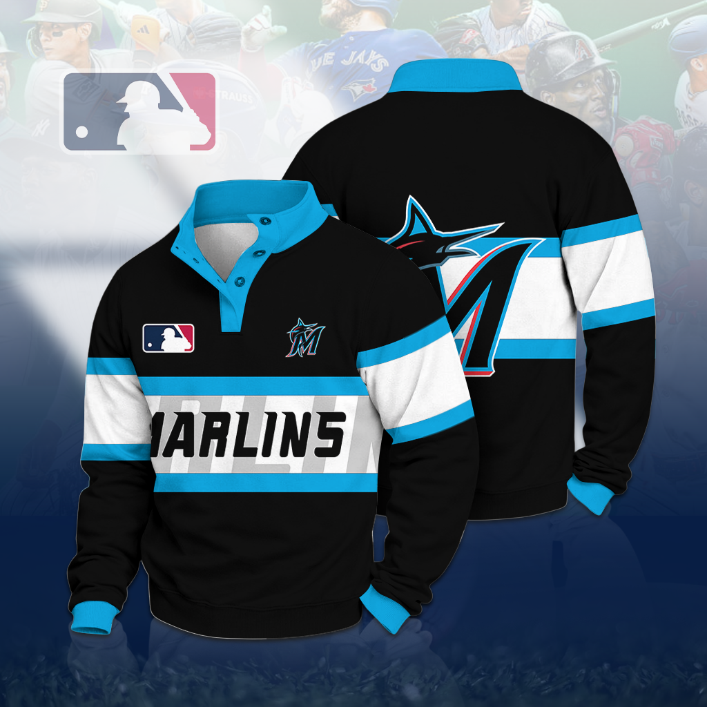 LIMITED EDITION - NEW CUSTOMIZED MLB20 MMS MIAMI MARLINS BUTTON QUARTER PLACKET SWEATSHIRT