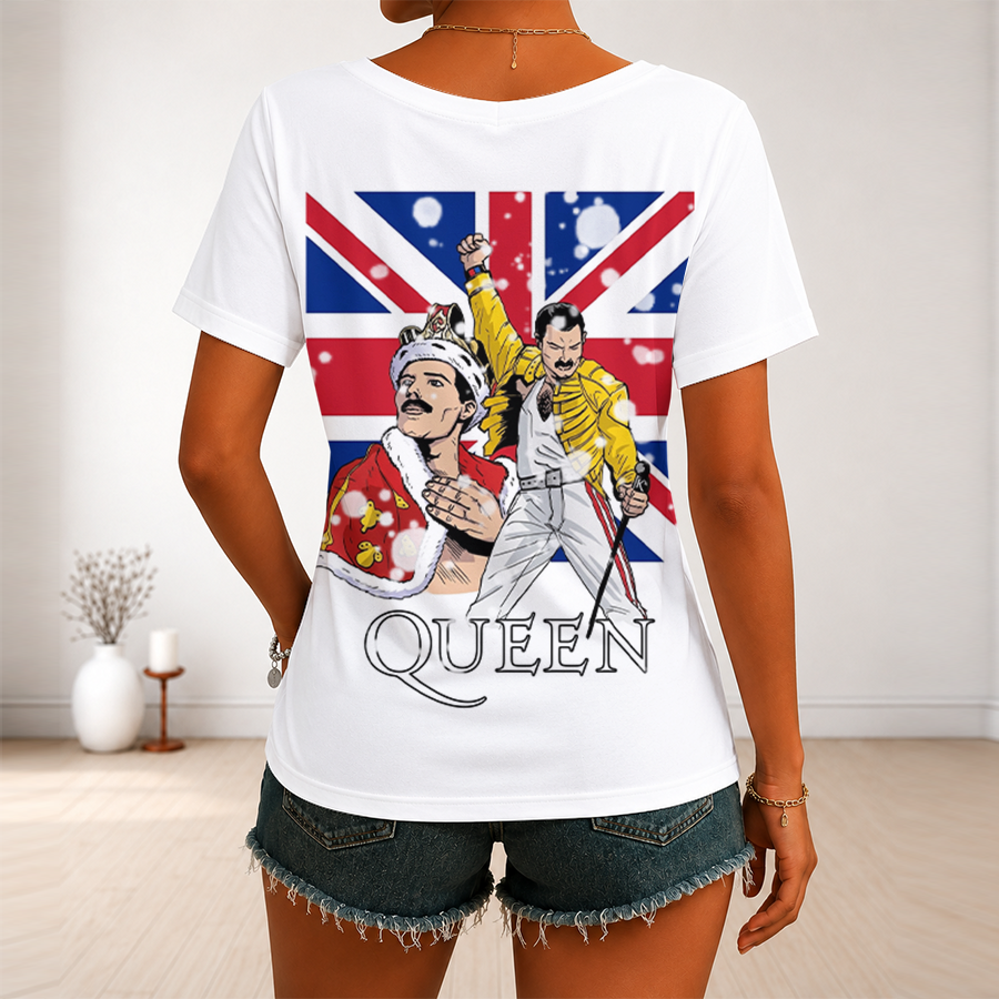 [FAN EXCLUSIVE] NEW CUSTOMIZED FREDDIE MERCURY V-NECK FEMALE SHIRT