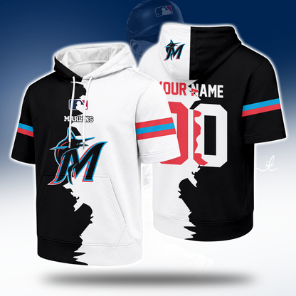 LIMITED EDITION - NEW CUSTOMIZED MLB20 MMS MIAMI MARLINS SHORT SLEEVE HOODIE