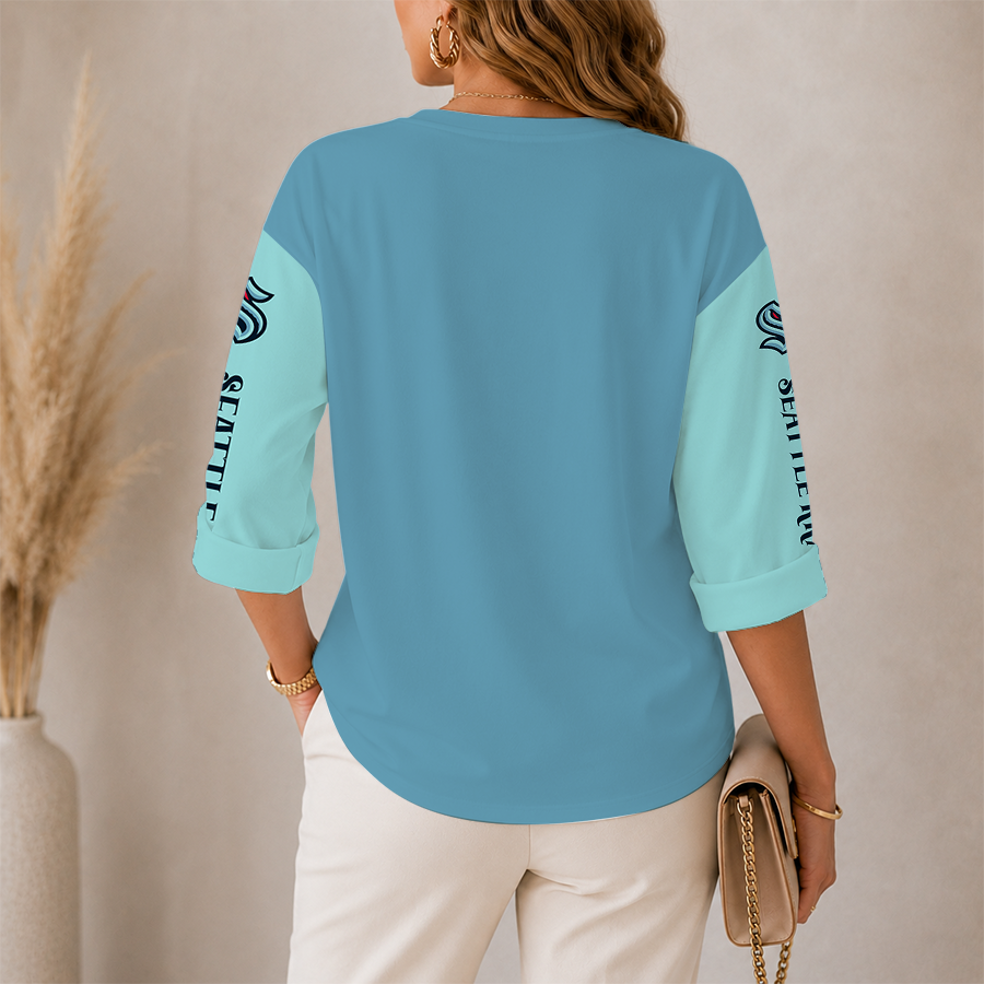 [SUPER SALE] NEW CUSTOMIZED NHL20 STK SEATTLE KRAKEN WOMEN'S HEART V-NECK LONG SLEEVE SHIRT
