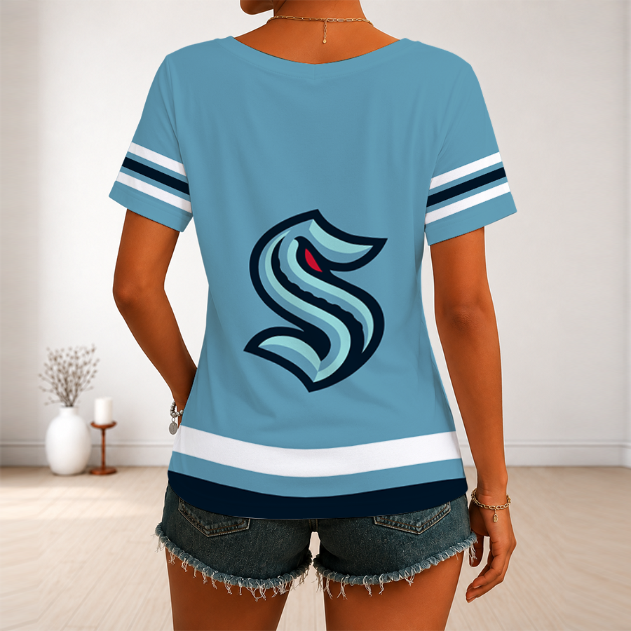 [SUPER SALE] NEW CUSTOMIZED NHL20 STK SEATTLE KRAKEN V-NECK FEMALE SHIRT