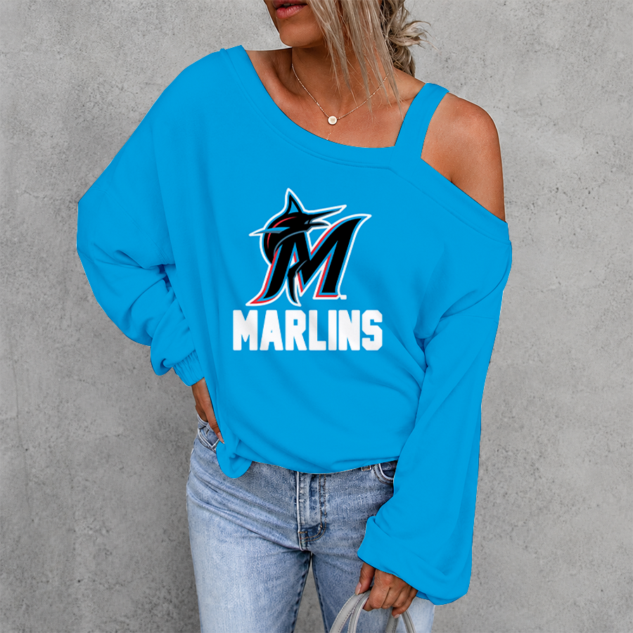 [FLASH SALE] NEW CUSTOMIZED MLB20 MMS MIAMI MARLINS DROP SHOULDER SWEATSHIRT