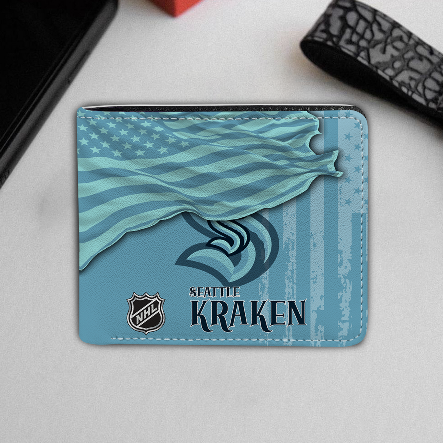 [SUPER SALE ] NEW CUSTOMIZED NHL20 STK SEATTLE KRAKEN LEATHER WALLET