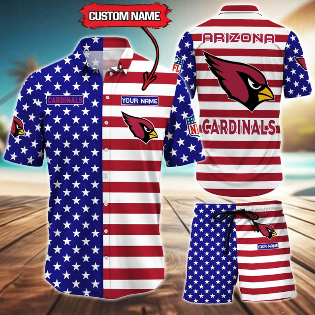 ELITE EDITION  - NEW CUSTOMIZED NFL20 ARC ARIZONA CARDINALS UNISEX INDEPENDENCE DAY HAWAIIAN SHIRT & SHORTS SET