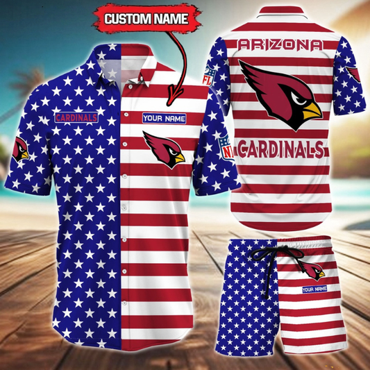 ELITE EDITION  - NEW CUSTOMIZED NFL20 ARC ARIZONA CARDINALS UNISEX INDEPENDENCE DAY HAWAIIAN SHIRT & SHORTS SET