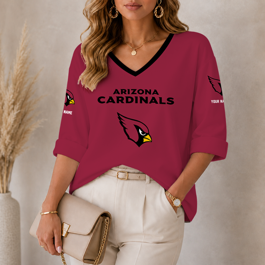 [SPECIAL OFFER] NEW CUSTOMIZED NFL20 ARC ARIZONA CARDINALS WOMEN'S HEART V-NECK LONG SLEEVE SHIRT