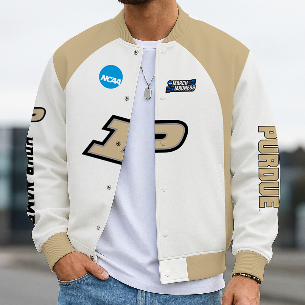 LIMITED EDITION - NEW CUSTOMIZED NCAA MAM20 PUB PURDUE BOILERMAKERS BASEBALL JACKET, SATIN VARSITY JACKET