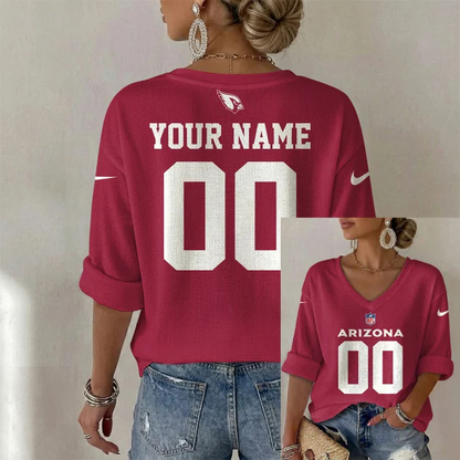 ELITE EDITION - NEW CUSTOMIZED NFL20 ARC ARIZONA CARDINALS WOMEN'S HEART V-NECK LONG SLEEVE SHIRT