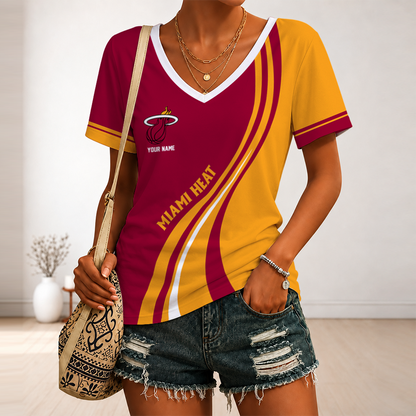[HOT DEAL] NEW CUSTOMIZED NBA20 MHE MIAMI HEAT V-NECK FEMALE SHIRT