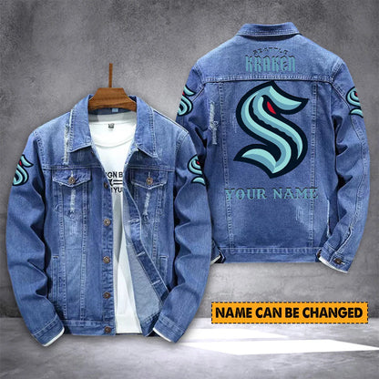 ELITE EDITION - NEW CUSTOMIZED NHL20 STK SEATTLE KRAKEN DENIM JACKET
