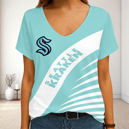 [SUPER SALE] NEW CUSTOMIZED NHL20 STK SEATTLE KRAKEN V-NECK FEMALE SHIRT