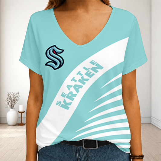 [SUPER SALE] NEW CUSTOMIZED NHL20 STK SEATTLE KRAKEN V-NECK FEMALE SHIRT