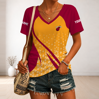 [HOT DEAL] NEW CUSTOMIZED NBA20 MHE MIAMI HEAT V-NECK FEMALE SHIRT