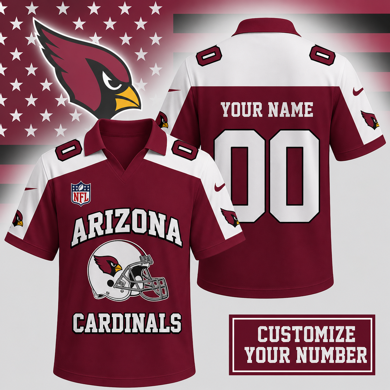 ELITE EDITION - NEW CUSTOMIZED NFL20 ARC ARIZONA CARDINALS POLO SHIRT